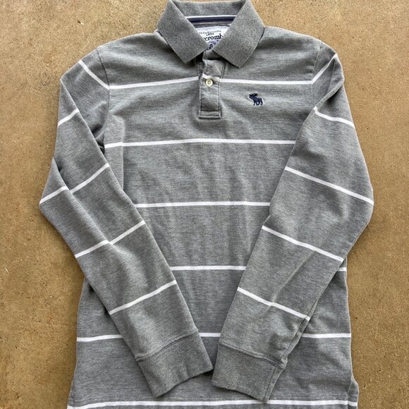 Abercrombie Mens XL Gray Striped Long Sleeve Polo Shirt U3 - Picture 1 of 4